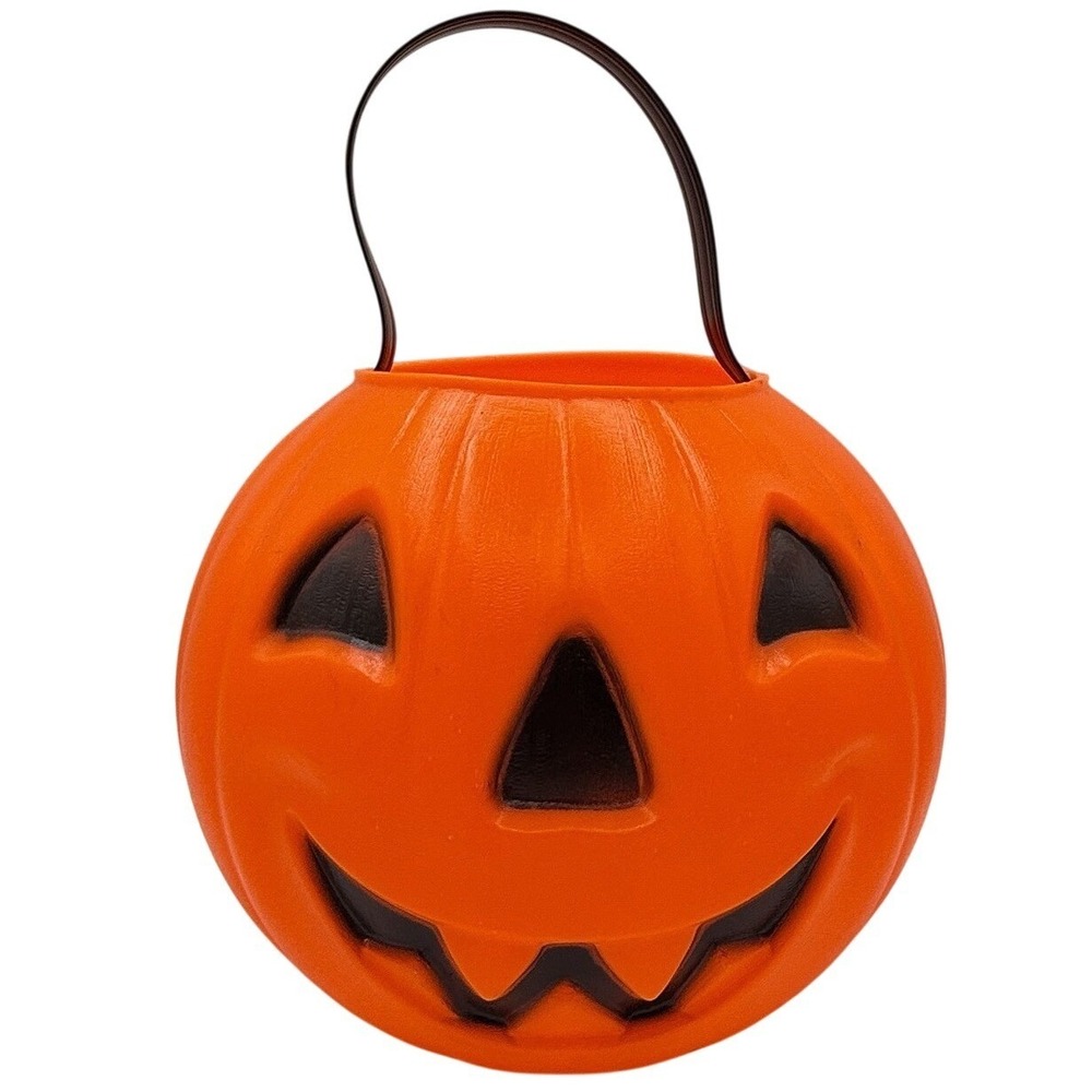 Vintage 1980 Carolina Enterprises Halloween Pumpkin Blow Mold Bucket Orange 7in